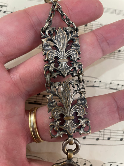 Rare Antique French Silver Plated St Michael Chatelaine Fleur de Lys c1900