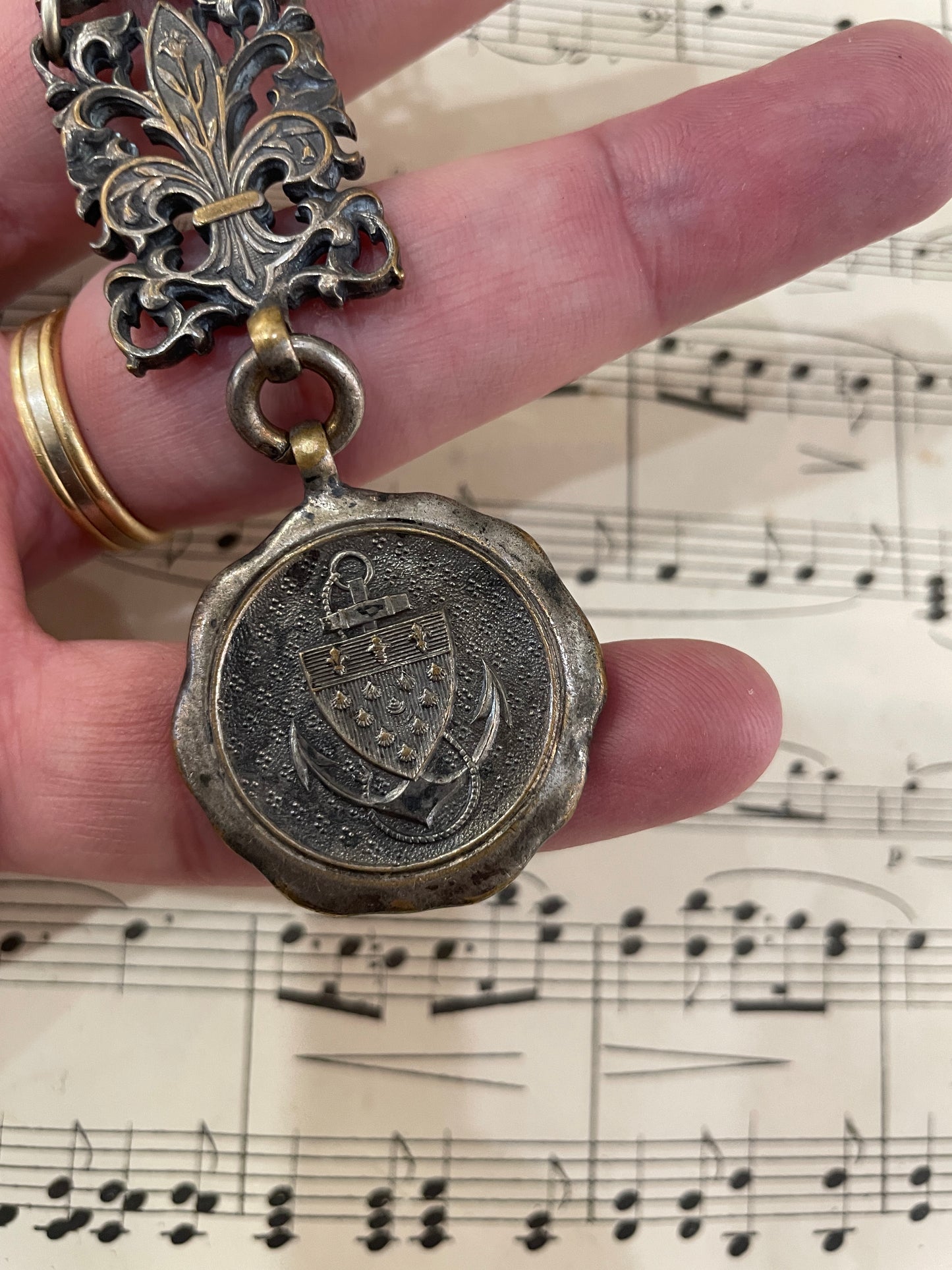 Rare Antique French Silver Plated St Michael Chatelaine Fleur de Lys c1900
