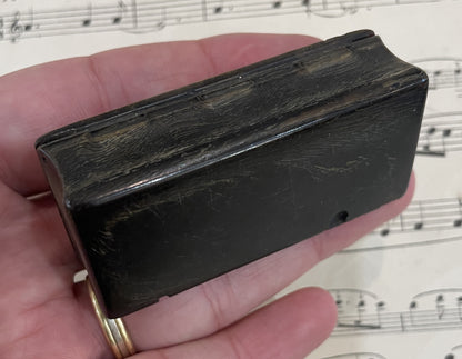 Antique French Carved Horn Snuff Box Inlaid Sterling Silver Flowers c1880