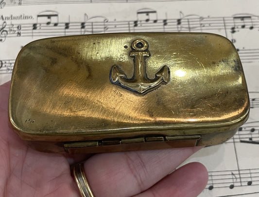Antique French Brass Snuff Box Anchor c1900