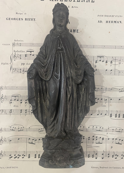 Rare Antique French Miraculous Madonna Angels Spelter Statue c1900