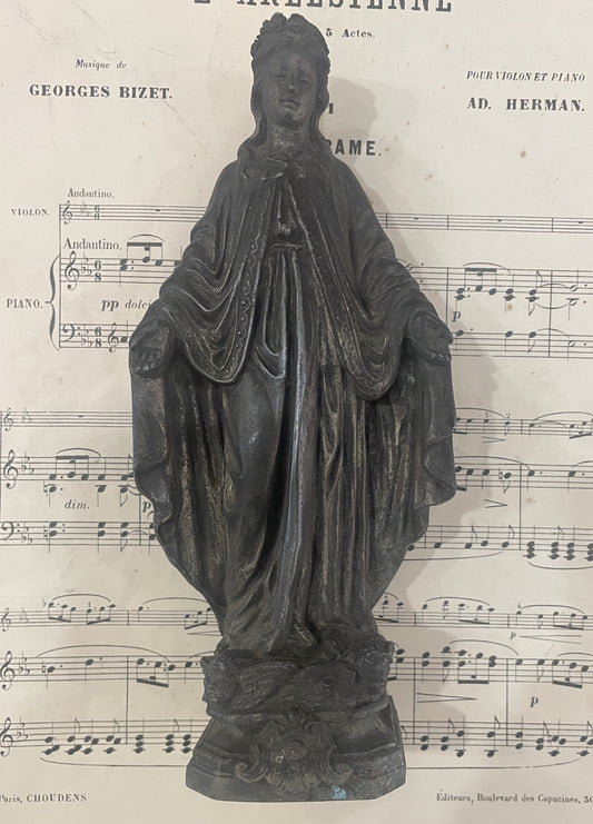 Rare Antique French Miraculous Madonna Angels Spelter Statue c1900