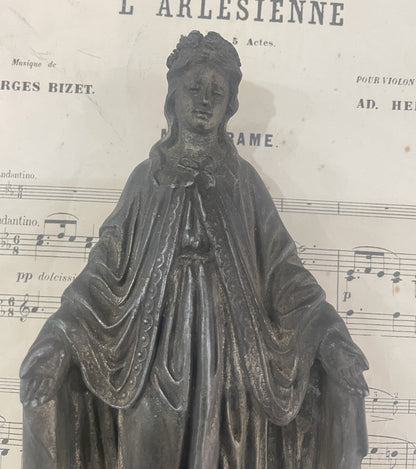 Rare Antique French Miraculous Madonna Angels Spelter Statue c1900