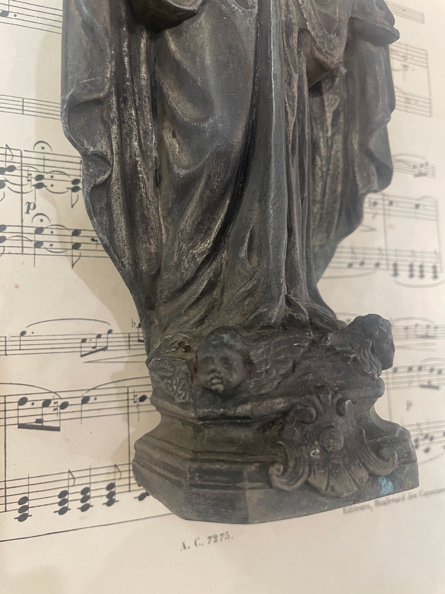 Rare Antique French Miraculous Madonna Angels Spelter Statue c1900