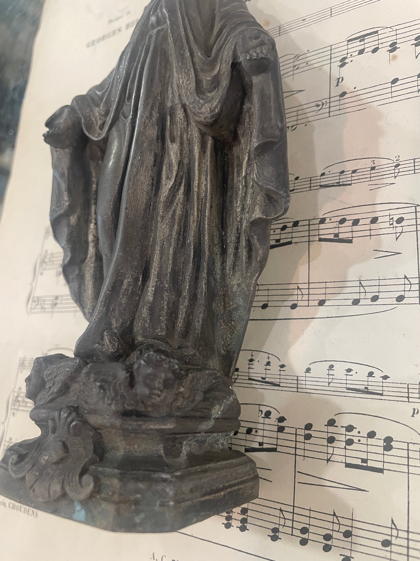 Rare Antique French Miraculous Madonna Angels Spelter Statue c1900