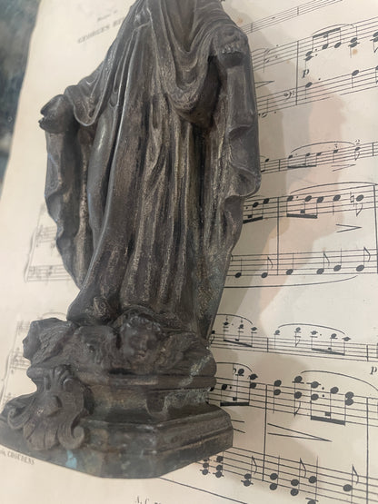 Rare Antique French Miraculous Madonna Angels Spelter Statue c1900