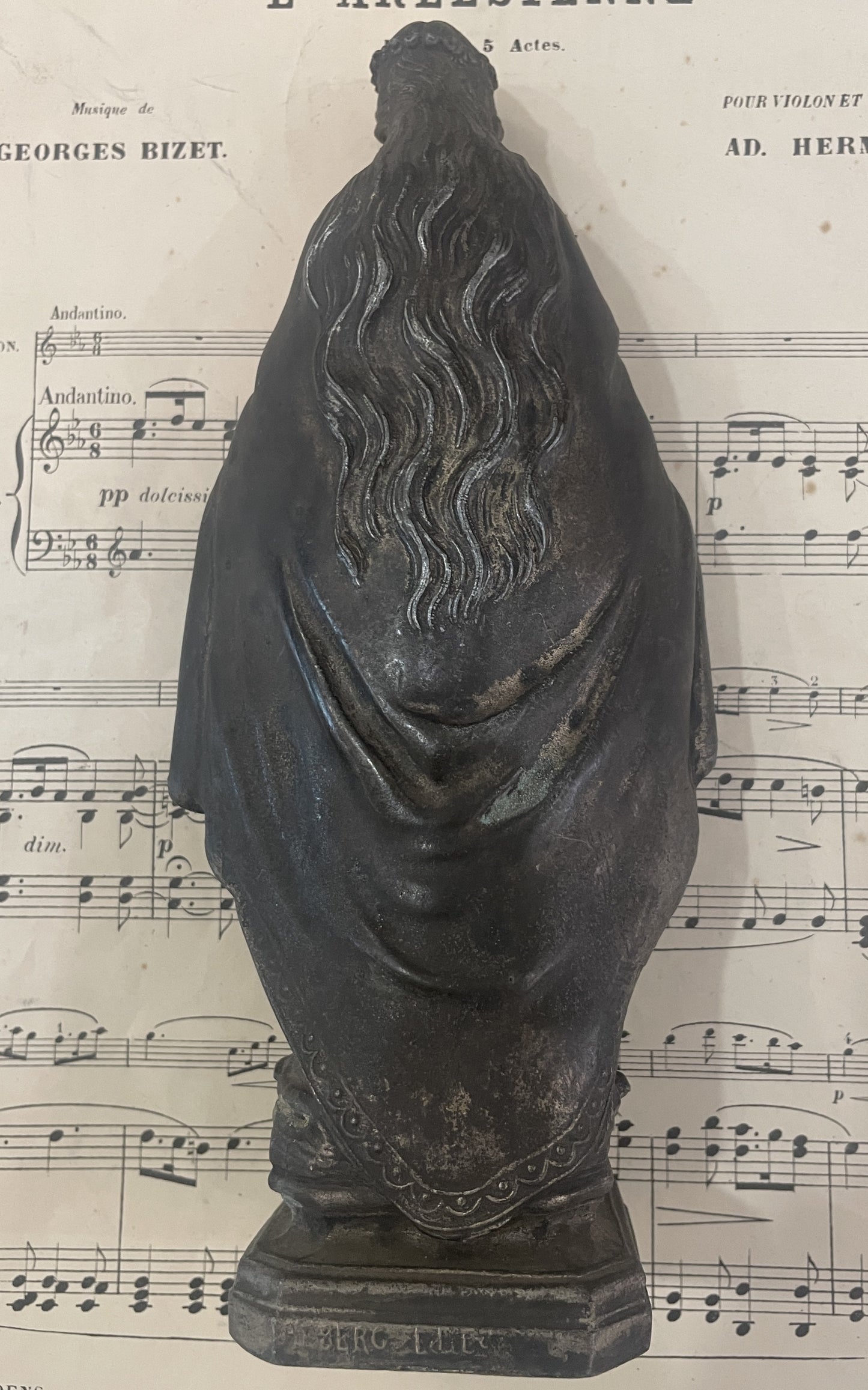 Rare Antique French Miraculous Madonna Angels Spelter Statue c1900