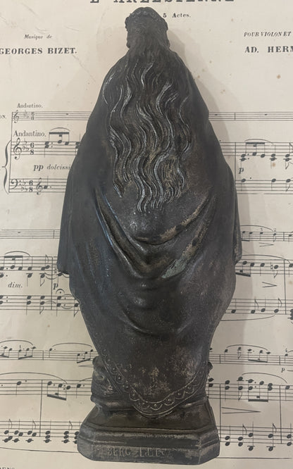 Rare Antique French Miraculous Madonna Angels Spelter Statue c1900