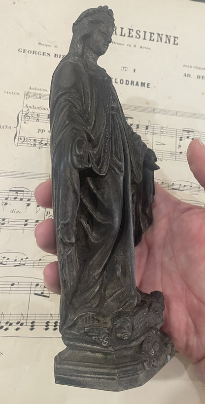 Rare Antique French Miraculous Madonna Angels Spelter Statue c1900