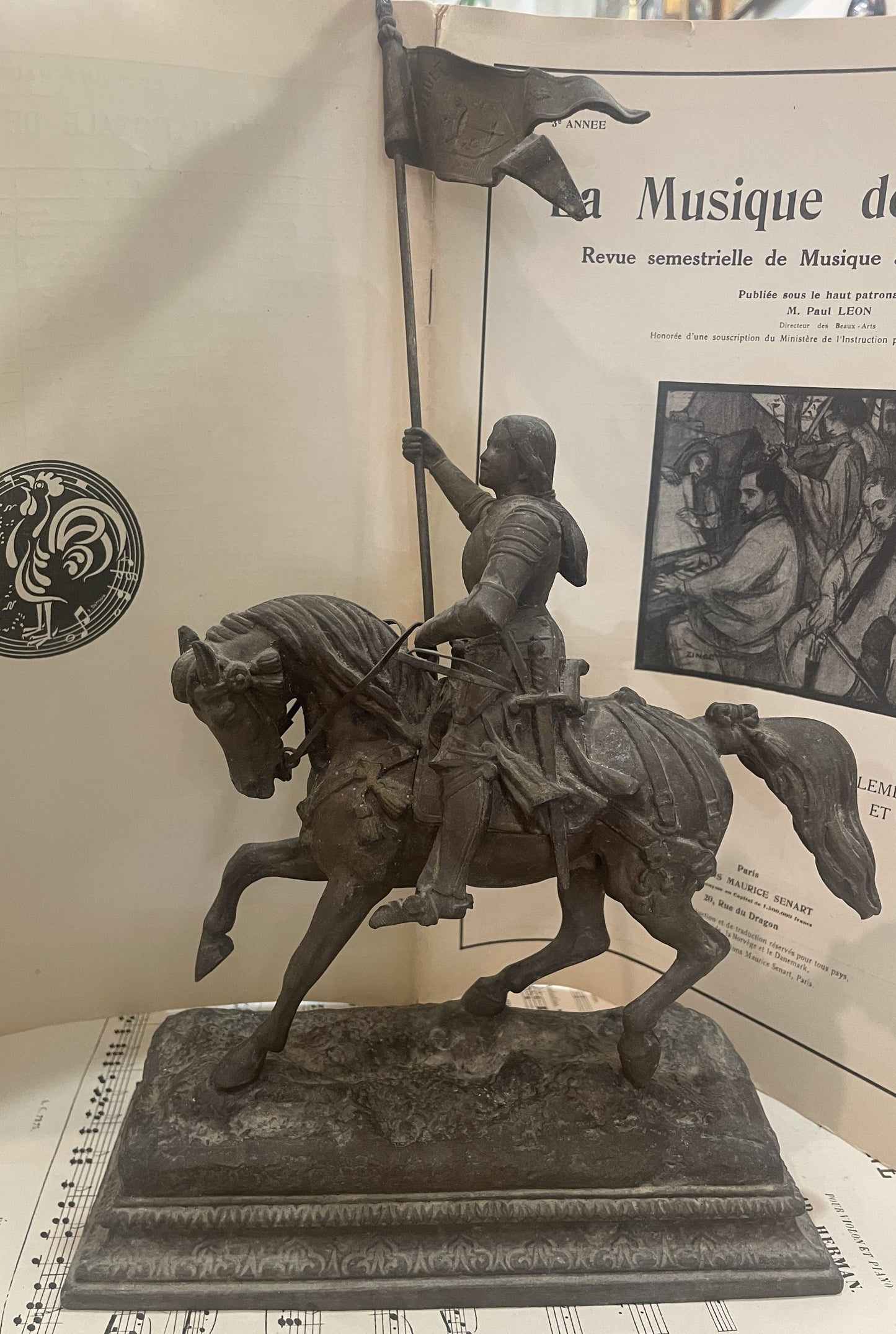 Rare Antique French St Joan of Arc on Horse Spelter Statue c1880