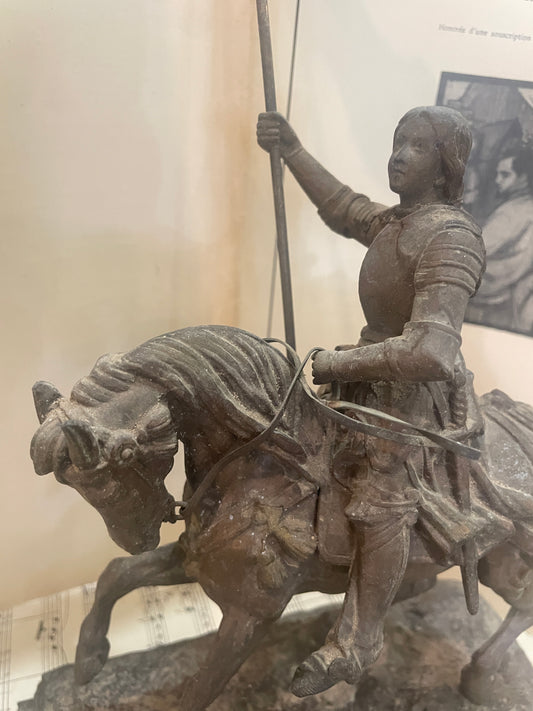 Rare Antique French St Joan of Arc on Horse Spelter Statue c1880