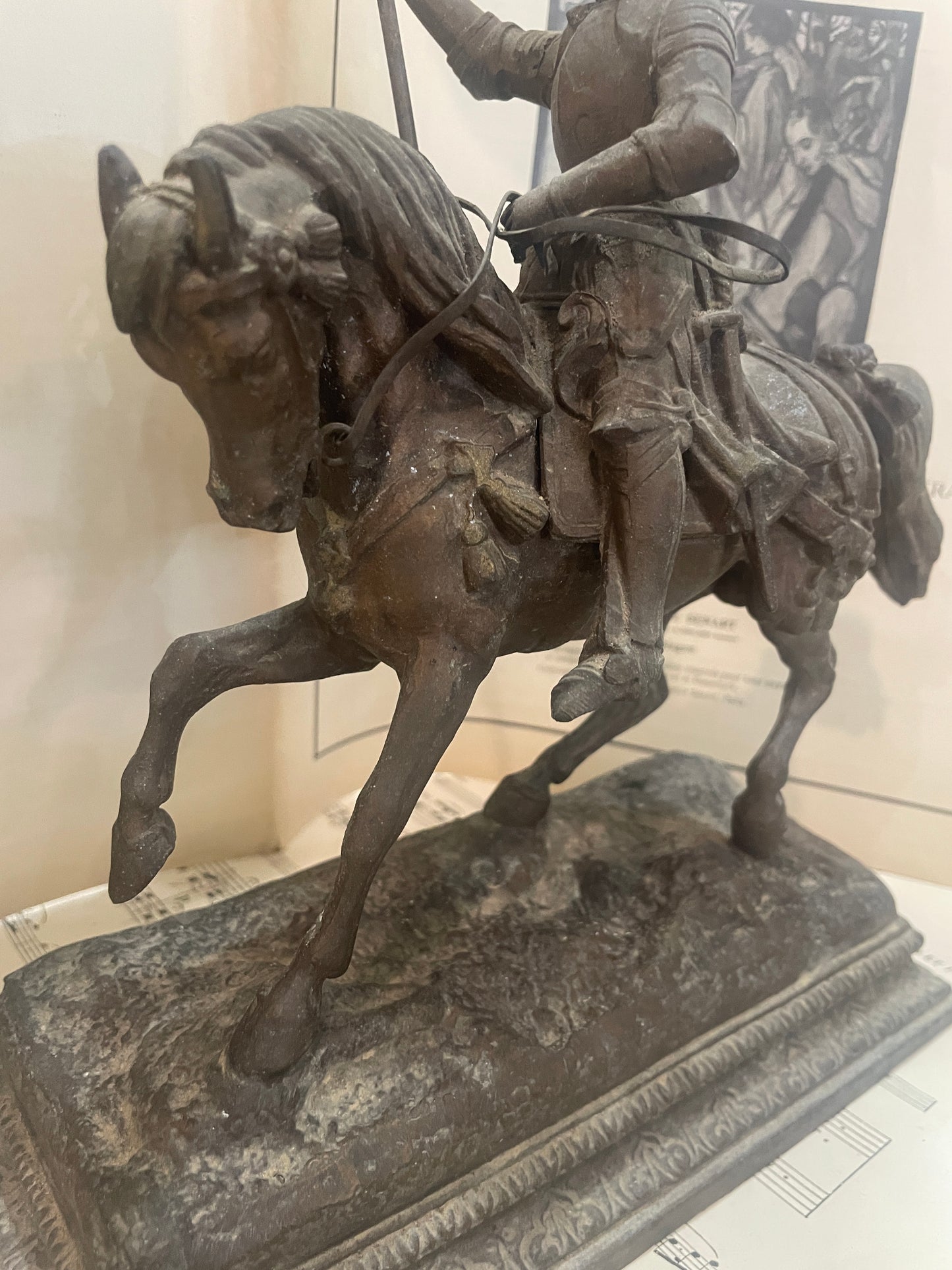 Rare Antique French St Joan of Arc on Horse Spelter Statue c1880