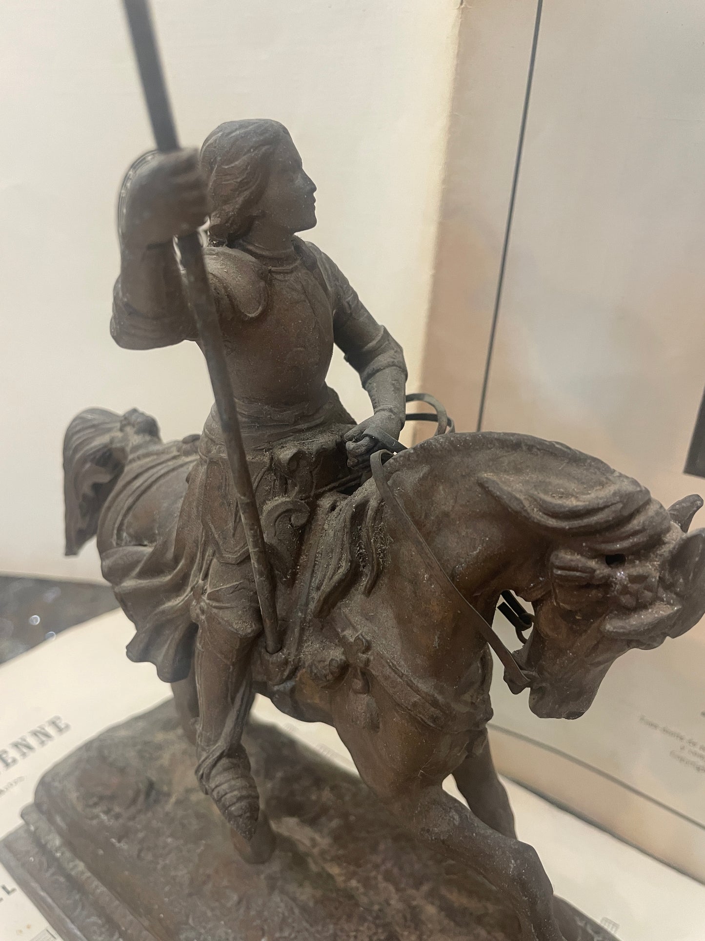 Rare Antique French St Joan of Arc on Horse Spelter Statue c1880