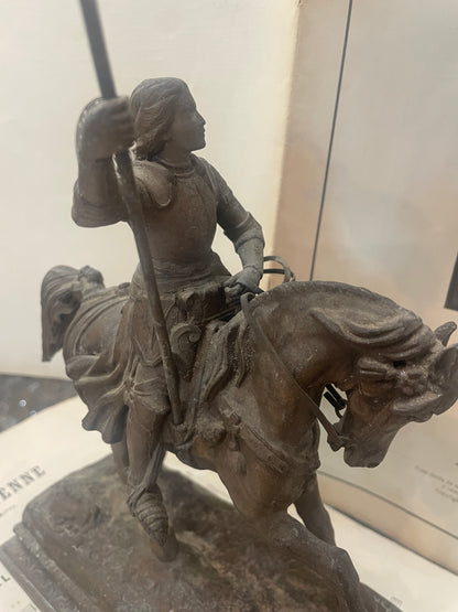 Rare Antique French St Joan of Arc on Horse Spelter Statue c1880