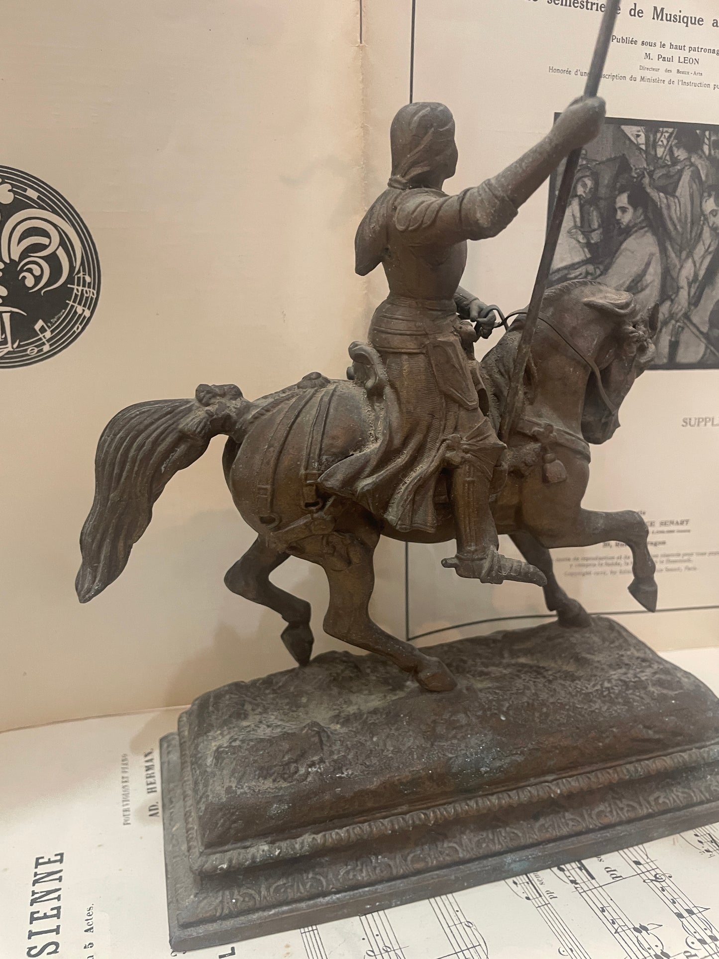 Rare Antique French St Joan of Arc on Horse Spelter Statue c1880