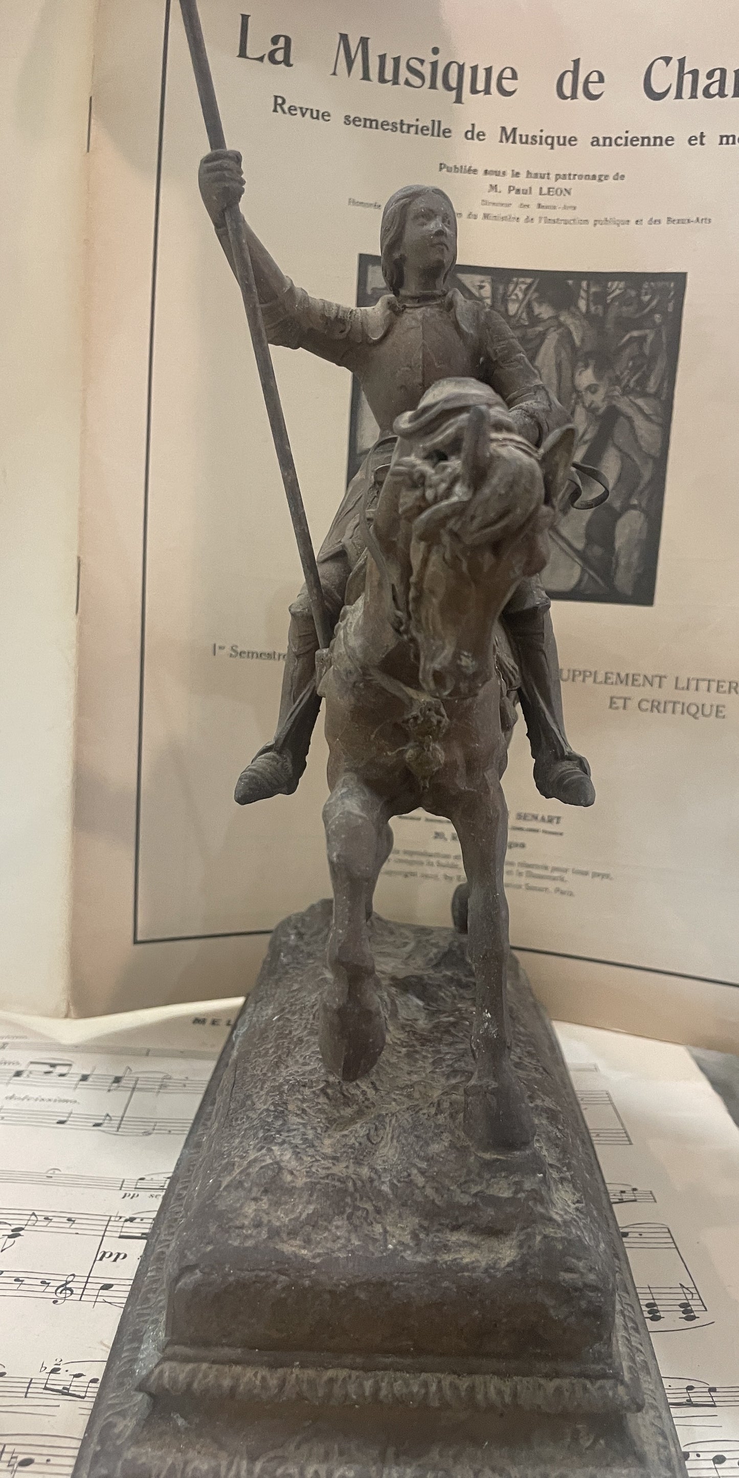 Rare Antique French St Joan of Arc on Horse Spelter Statue c1880