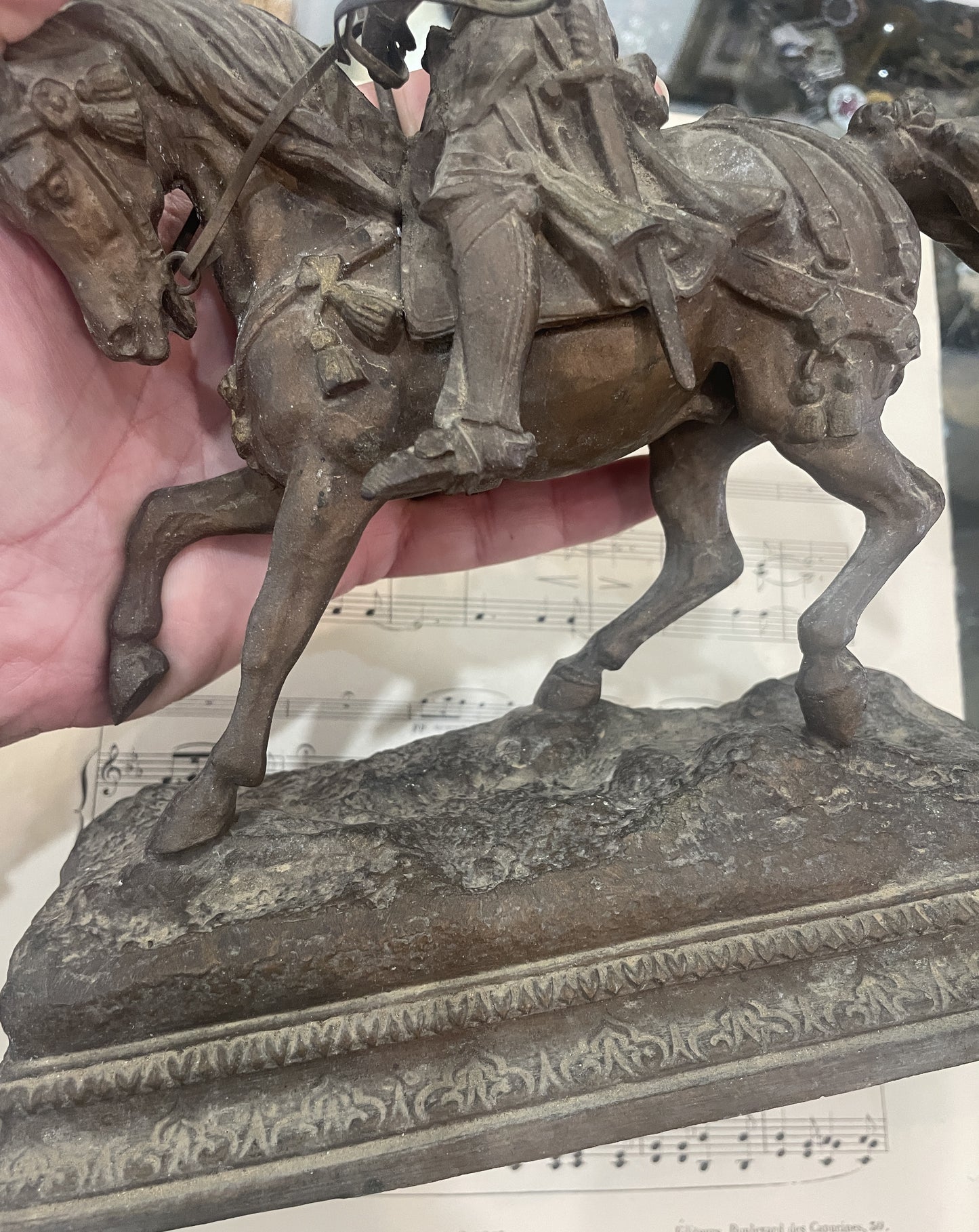 Rare Antique French St Joan of Arc on Horse Spelter Statue c1880