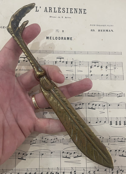 Rare Antique French Bronze Chicken Foot Feather Letter Opener c1900