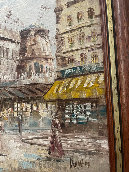 Vintage Oil on Canvas Moulin Rouge Paris Signed Burnett c1950
