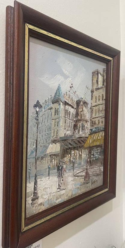Vintage Oil on Canvas Moulin Rouge Paris Signed Burnett c1950