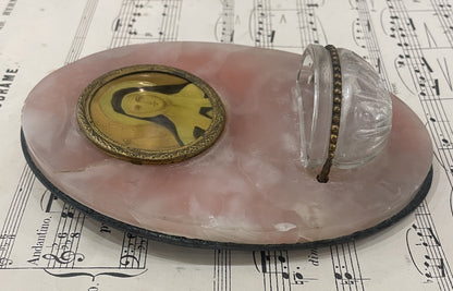 Antique French Virgin Mary Pink Onyx Holy Water Font c1920