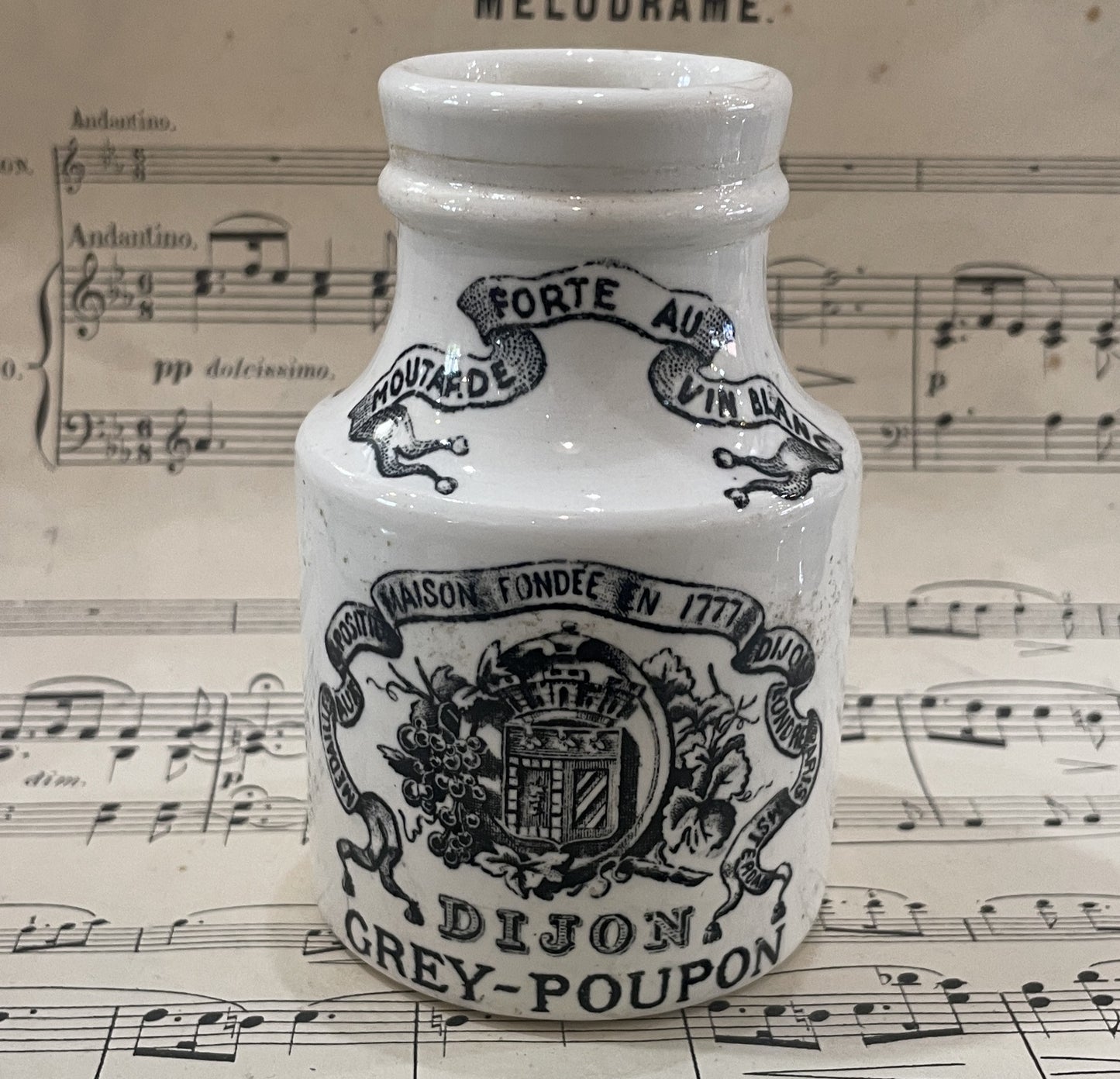 Antique French Mustard Porcelain Jar Grey Poupon Dijon Sarreguemines c1900