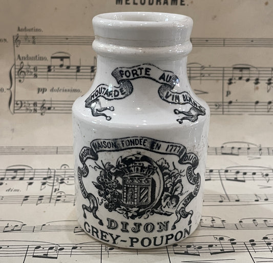Antique French Mustard Porcelain Jar Grey Poupon Dijon Sarreguemines c1900