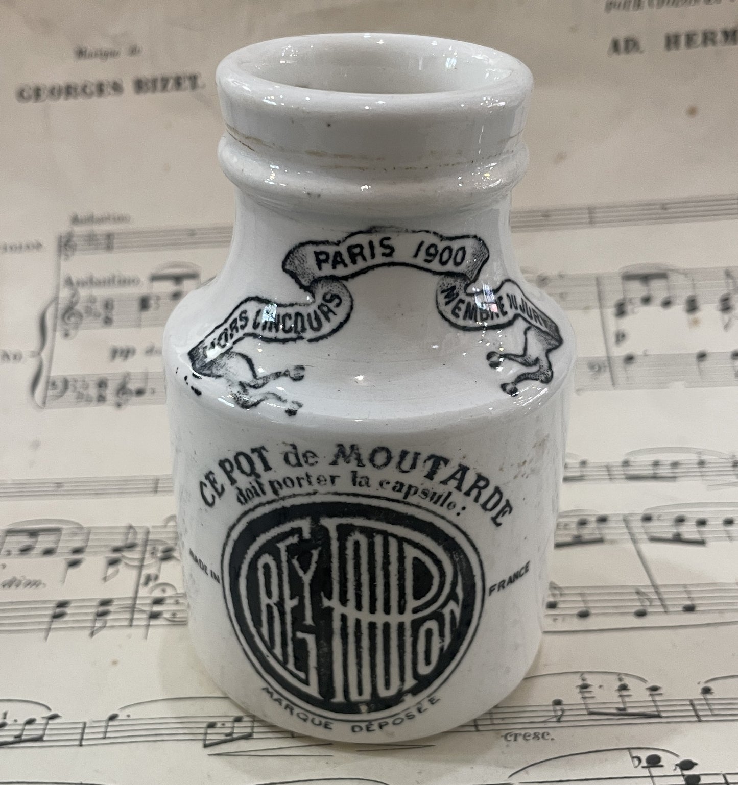 Antique French Mustard Porcelain Jar Grey Poupon Dijon Sarreguemines c1900