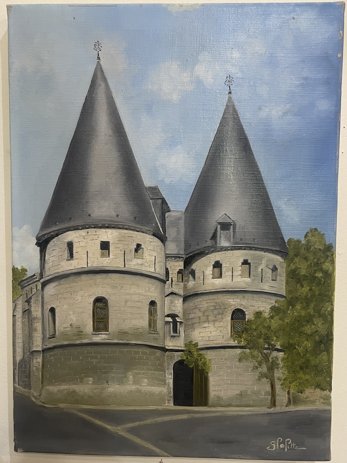 Vintage French Signed Oil on Canvas Palais Episcopal Beauvais c1980