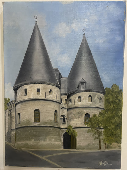 Vintage French Signed Oil on Canvas Palais Episcopal Beauvais c1980