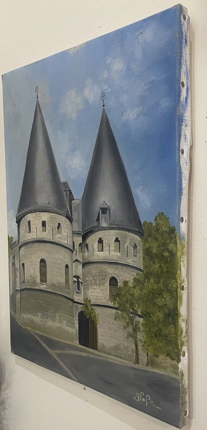 Vintage French Signed Oil on Canvas Palais Episcopal Beauvais c1980