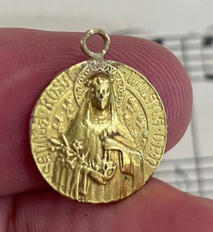Rare Small Antique French Art Nouveau Gold-Filled Rose of Lima Medal Signed Tricard c1920