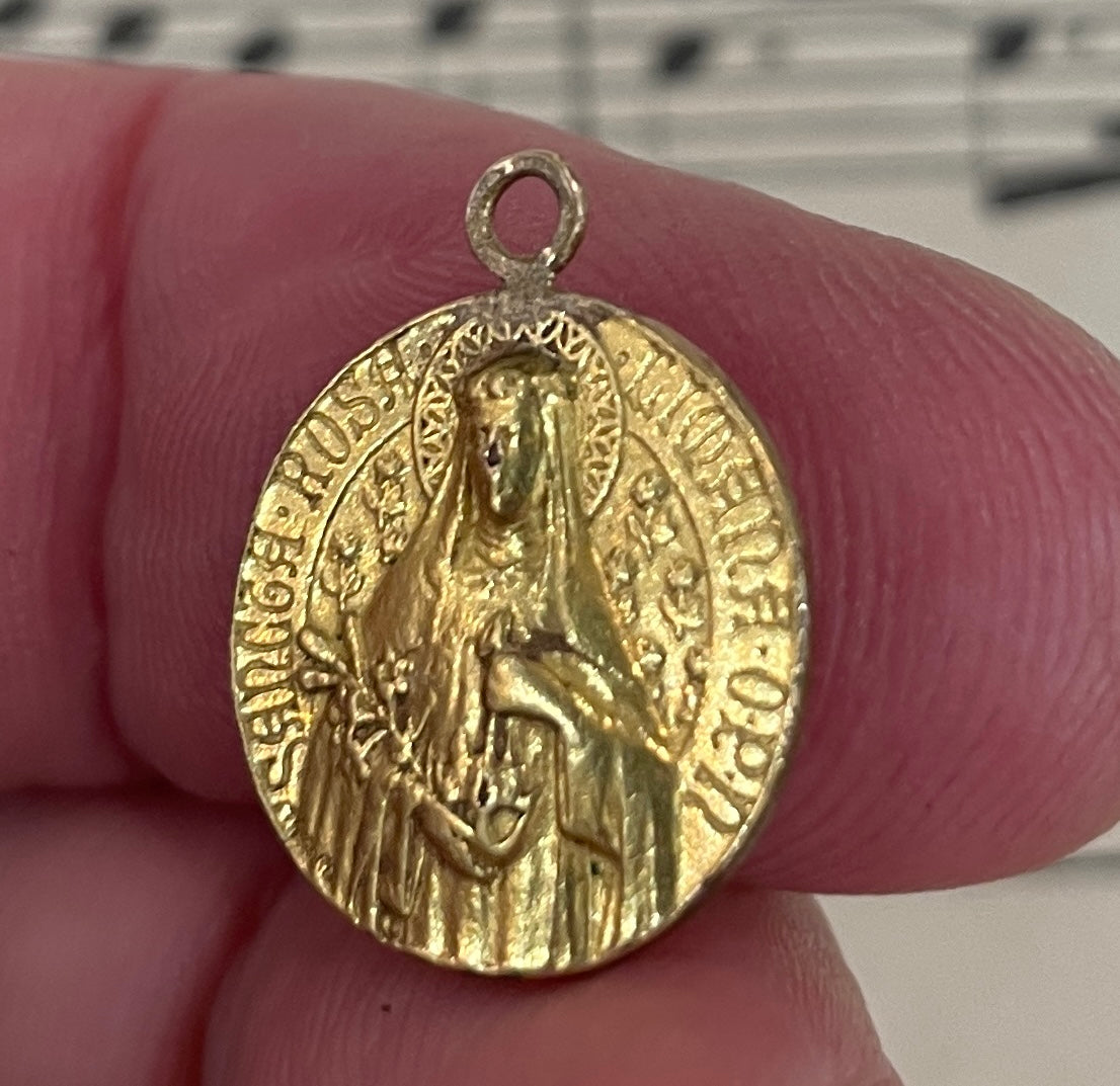 Rare Small Antique French Art Nouveau Gold-Filled Rose of Lima Medal Signed Tricard c1920