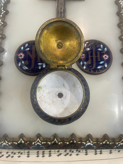 Rare Antique French Champleve Enamel Bronze Ink Well Inkwell c1880