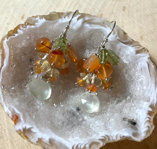 Citrus Gemstone Cluster Earrings with all sterling silver components
