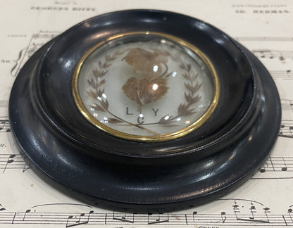 Antique French Mourning Hair Art Domed Glass Wooden Frame c1880