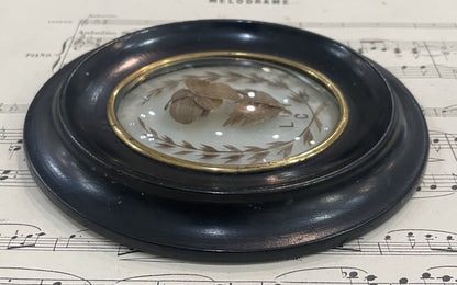 Antique French Mourning Hair Art Domed Glass Wooden Frame c1880