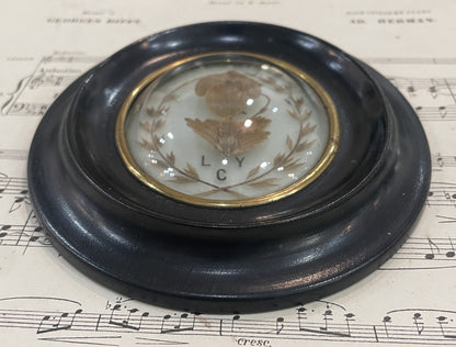 Antique French Mourning Hair Art Domed Glass Wooden Frame c1880