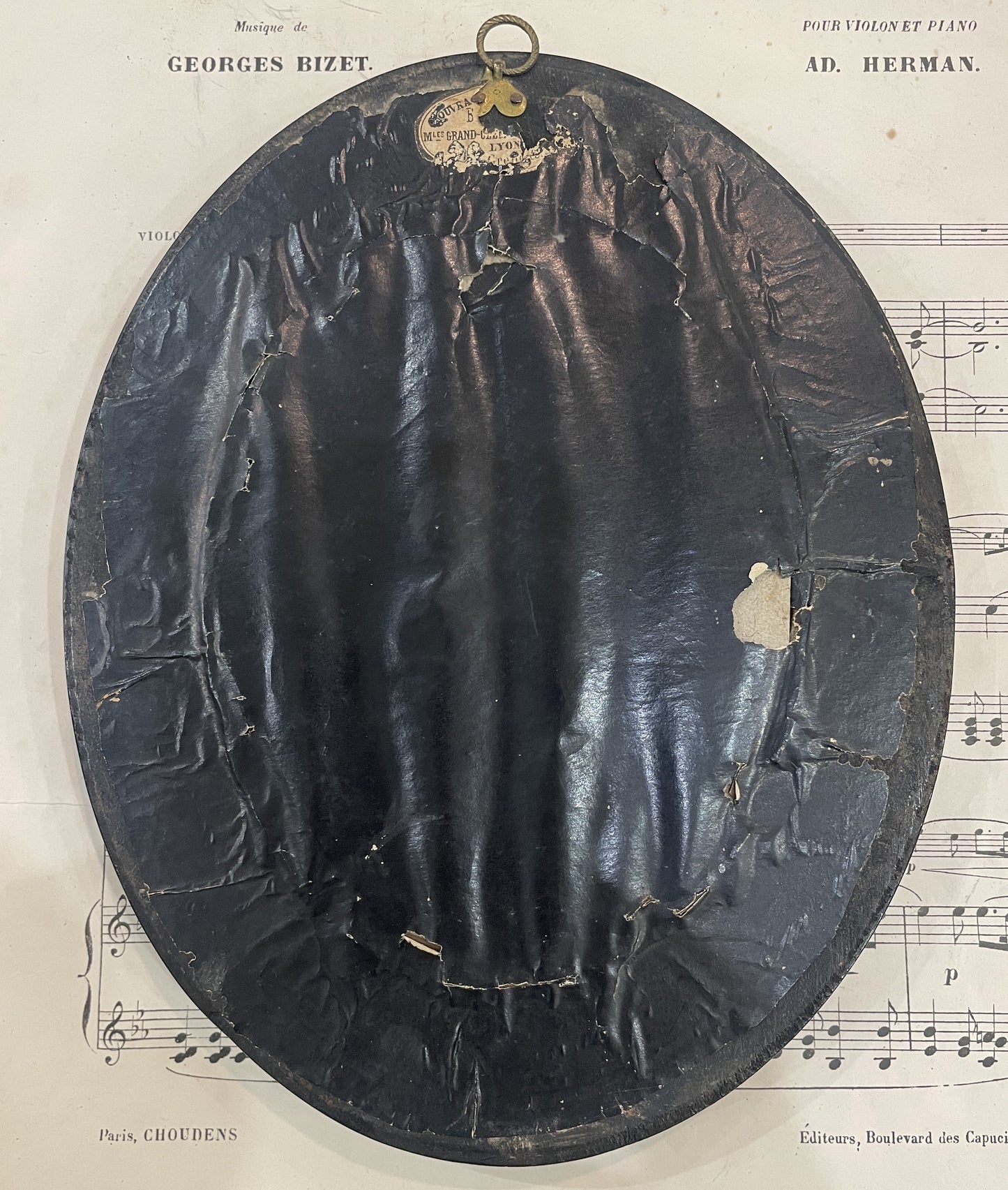 Rare Large Antique French Mourning Hair Art Domed Glass Wooden Frame c1880