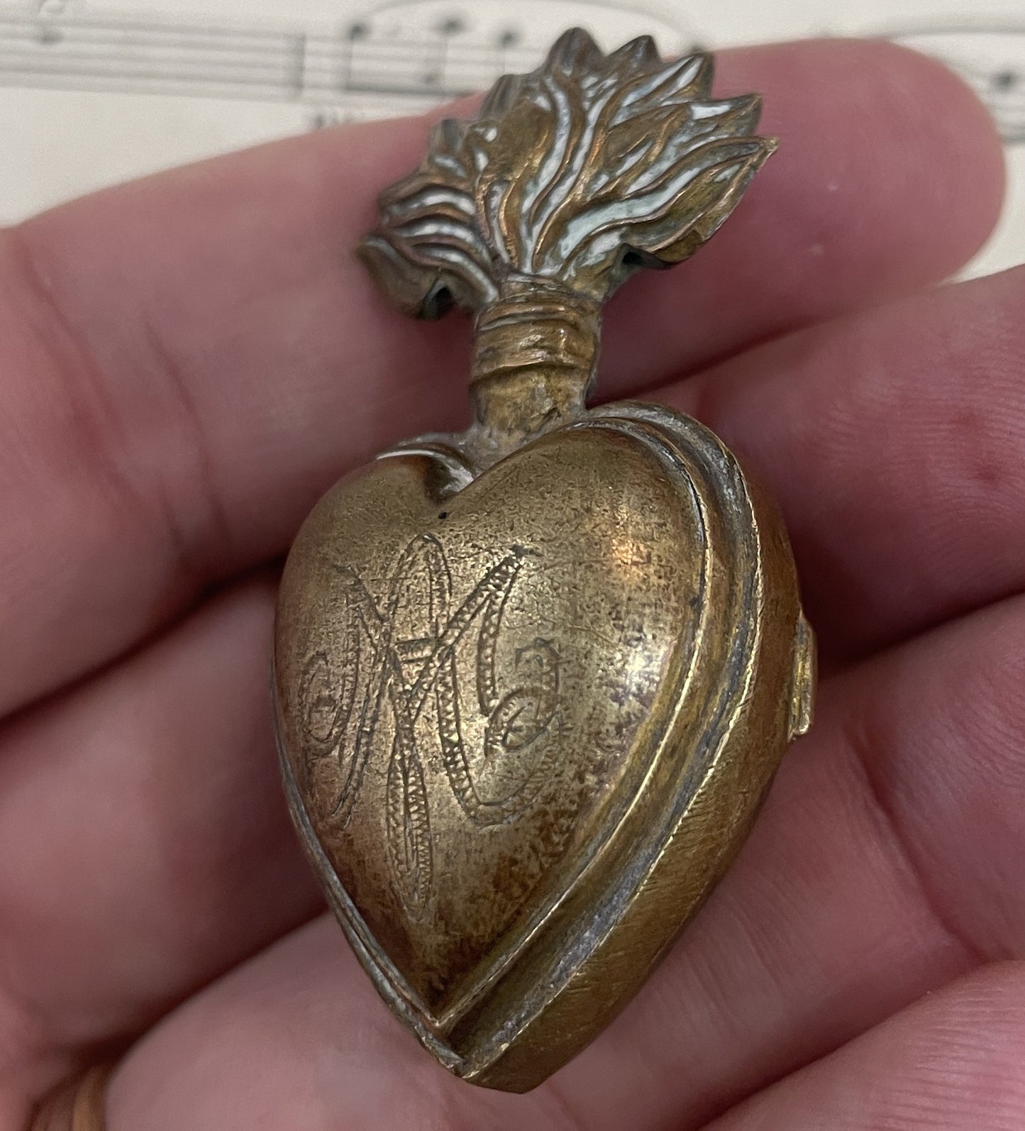 Rare Small Antique French Sacred Heart Reliquary Ex Voto c1880