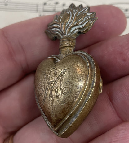 Rare Small Antique French Sacred Heart Reliquary Ex Voto c1880