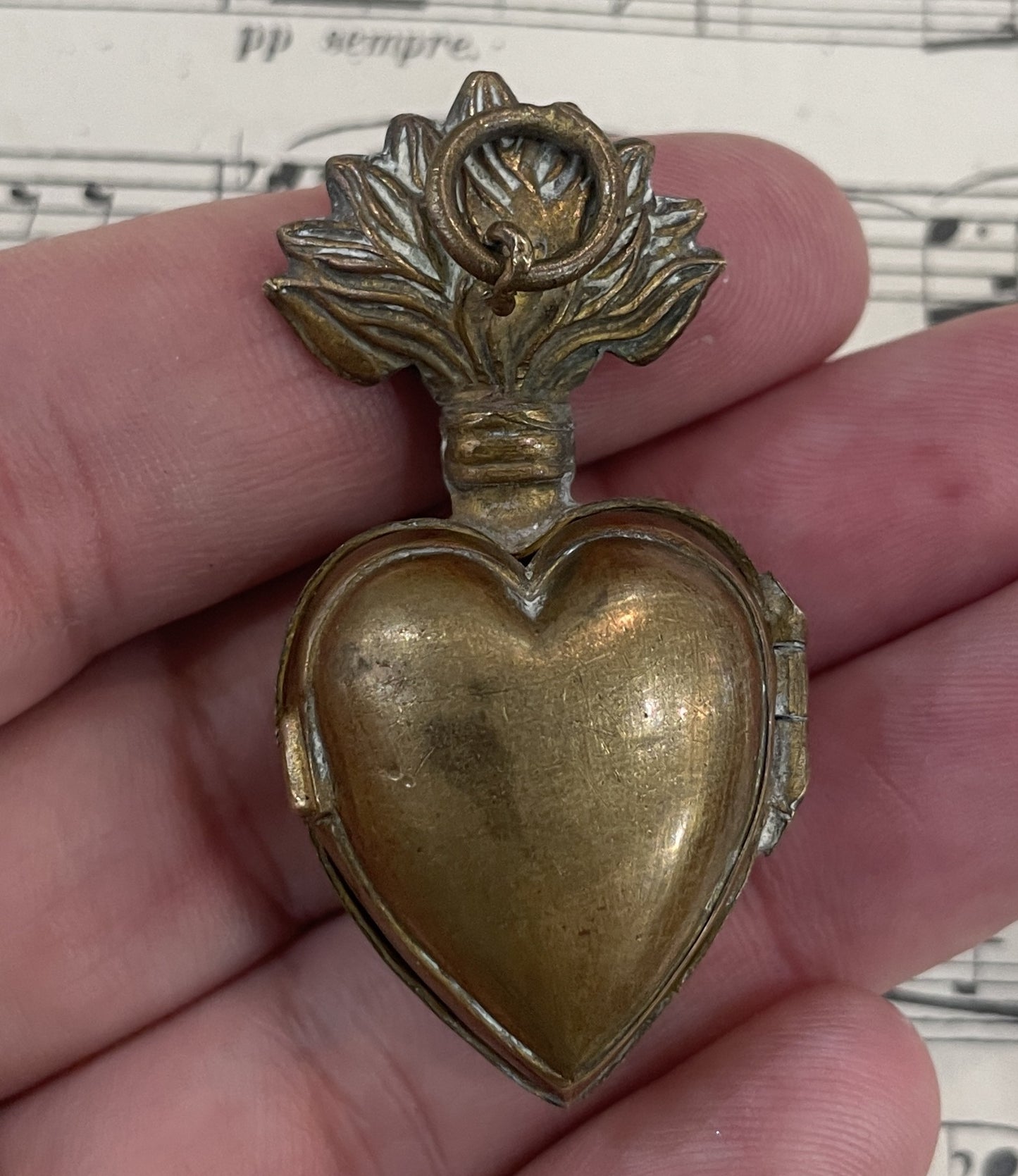Rare Small Antique French Sacred Heart Reliquary Ex Voto c1880