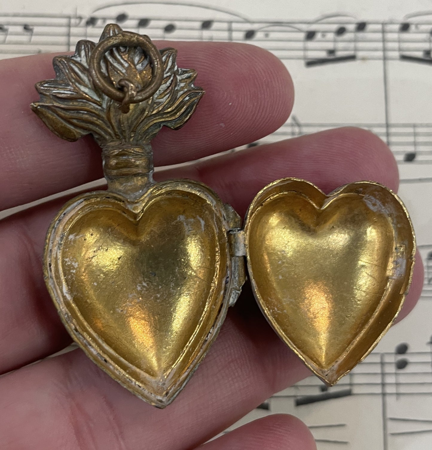 Rare Small Antique French Sacred Heart Reliquary Ex Voto c1880