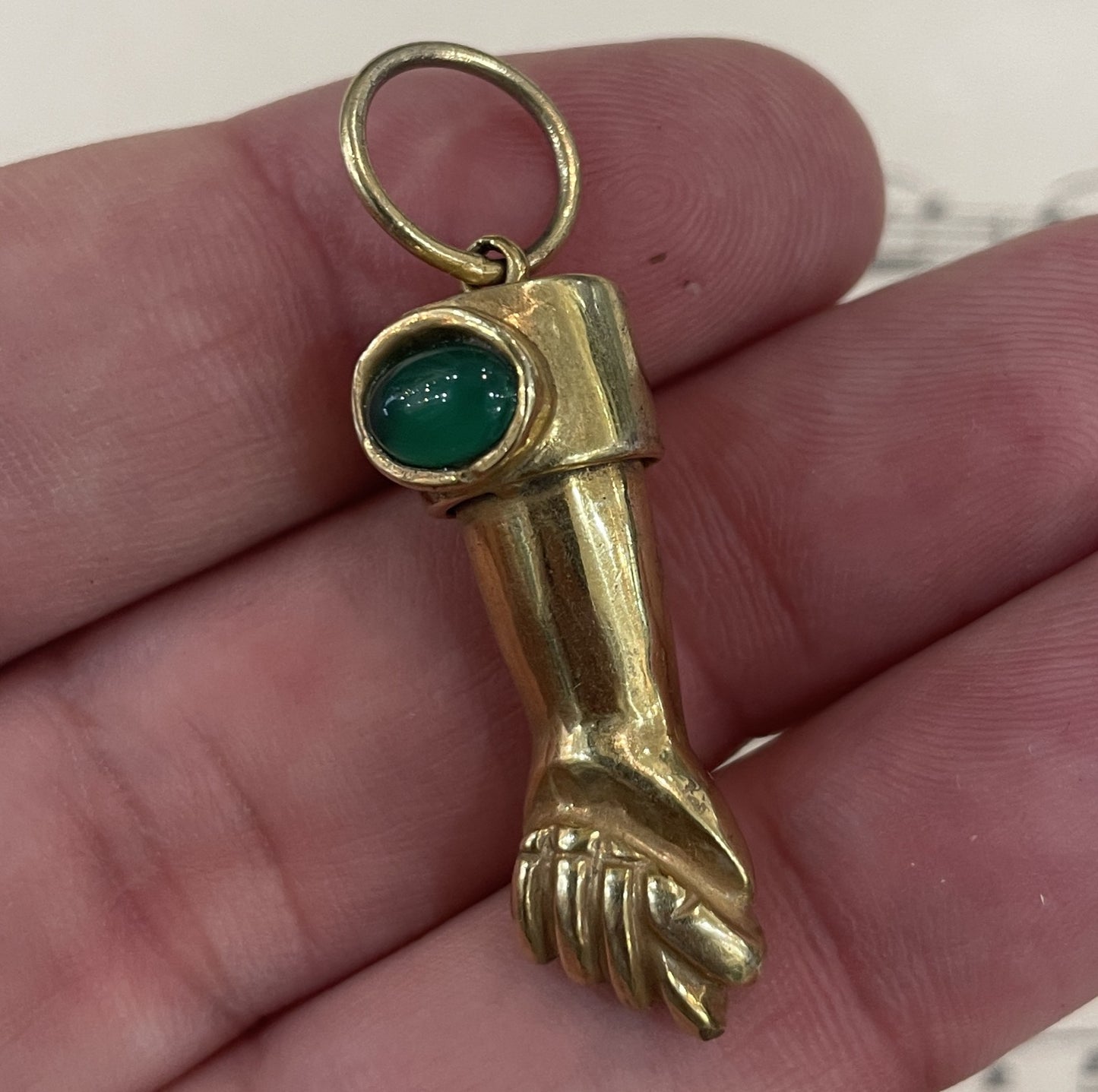 Rare Antique Italian 10k Solid Gold Figa with Emerald c1900