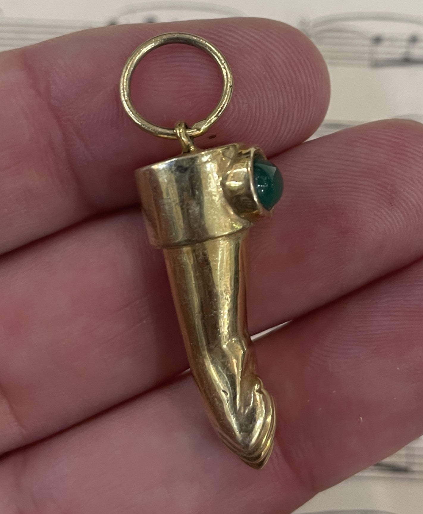 Rare Antique Italian 10k Solid Gold Figa with Emerald c1900