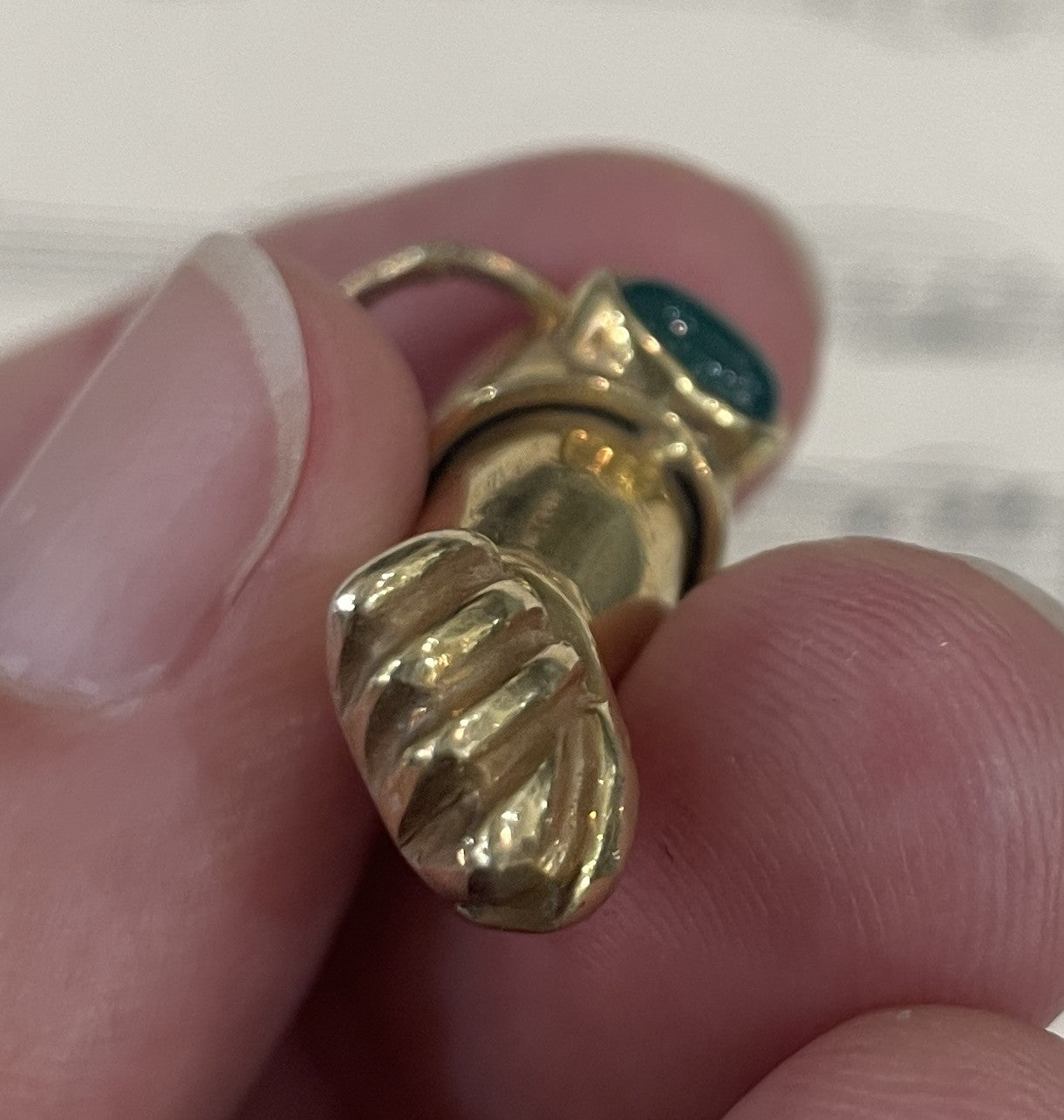 Rare Antique Italian 10k Solid Gold Figa with Emerald c1900