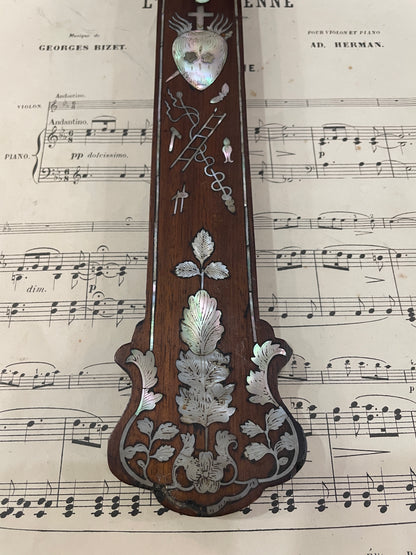 RARE Large Antique French Mother of Pearl Inlay Cross Sacred Heart Angels c1880