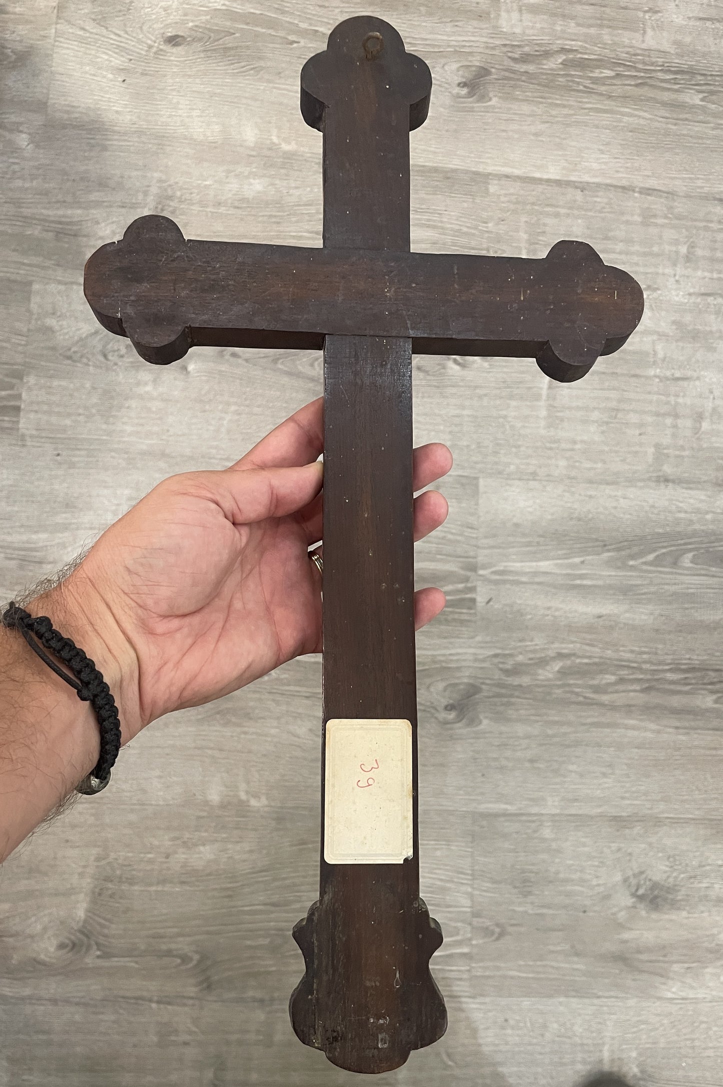 RARE Large Antique French Mother of Pearl Inlay Cross Sacred Heart Angels c1880