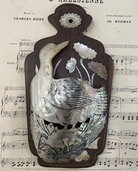 Rare Antique French Mother of Pearl Duck Fan Holder Curiosity c1920