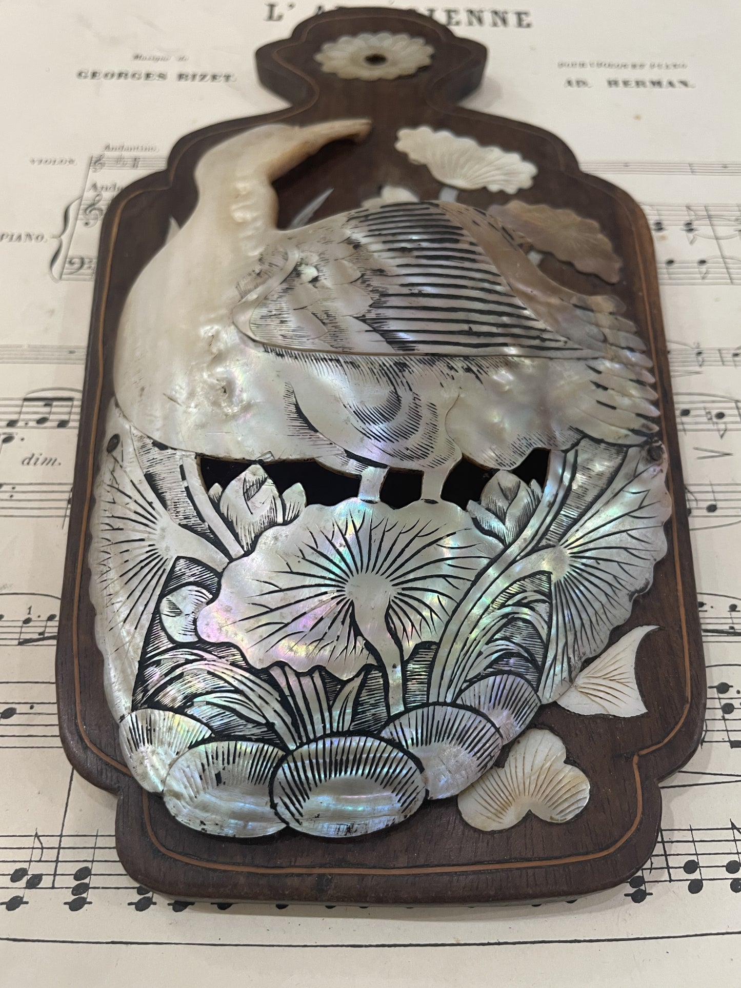 Rare Antique French Mother of Pearl Duck Fan Holder Curiosity c1920